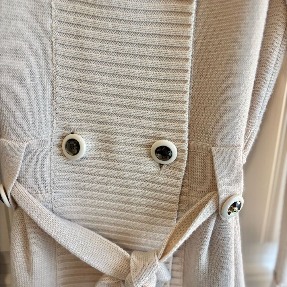 Rebecca Taylor Cream Double-Breasted front tie Cardigan Wool Blend button front - Picture 4 of 15